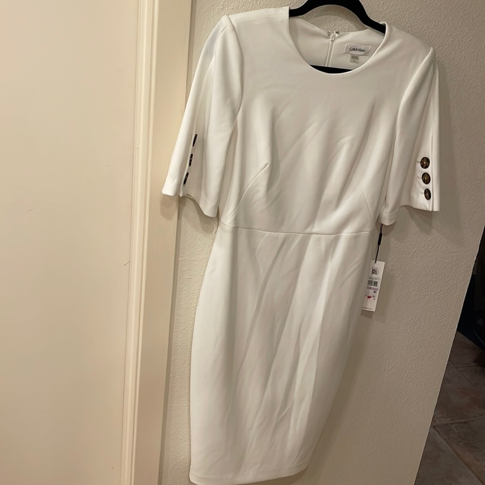 Calvin Klein white knee length dress 6 NWT